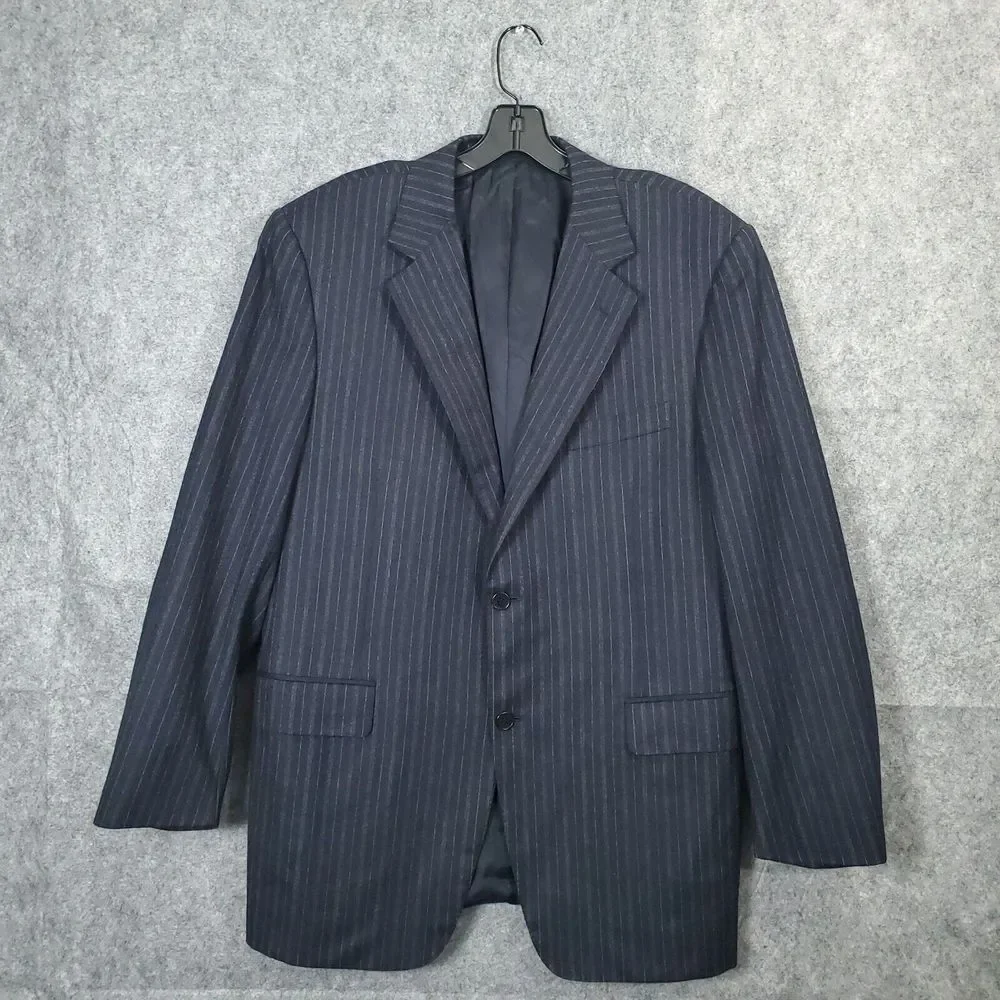 CANALI Jacket Men's 52 Navy Blue Pinstripe Classic Suit Blazer Double Vent Italy